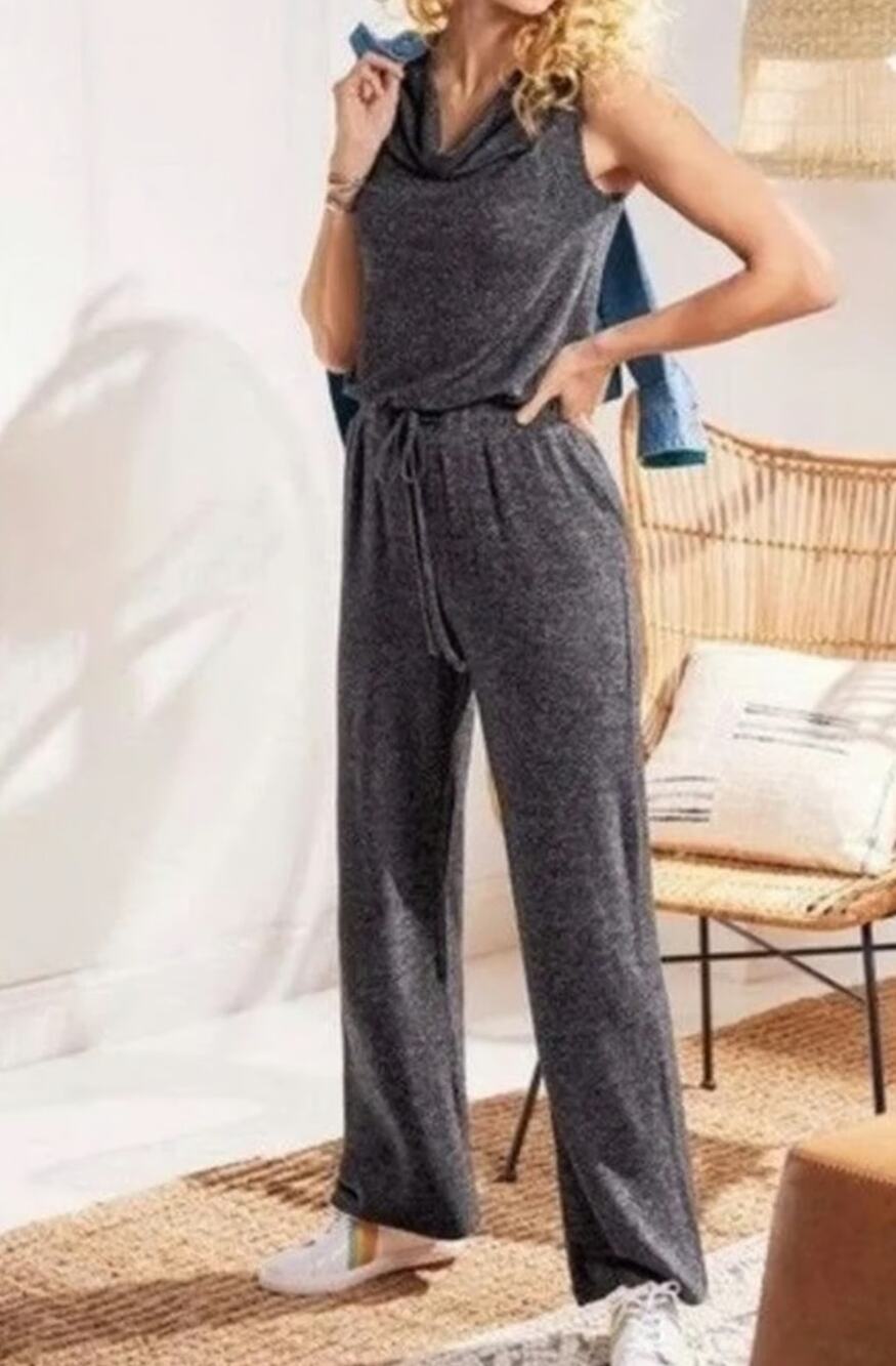 Soft Surroundings Marabella dark grey jumpsuit Size Large cowl neck Loungewear